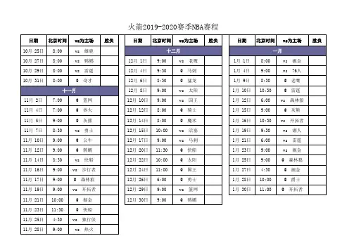 火箭2019-2020赛季NBA赛程