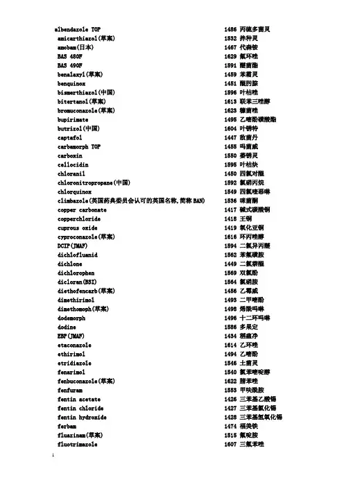 农药通用名英汉对照
