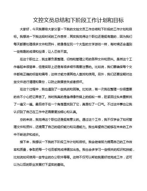 文控文员总结和下阶段工作计划和目标