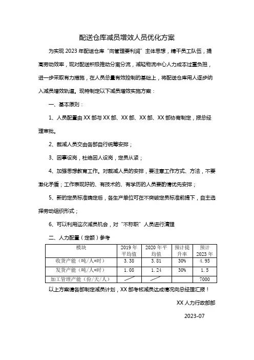配送仓库减员增效人员优化方案