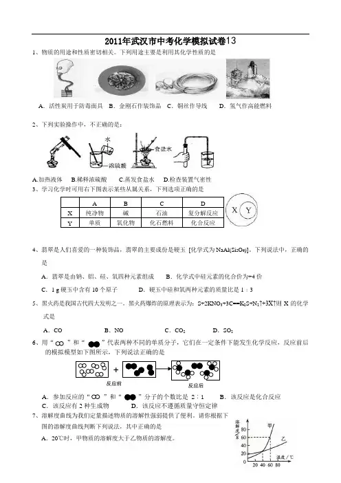 2011年武汉市中考化学模拟试卷13