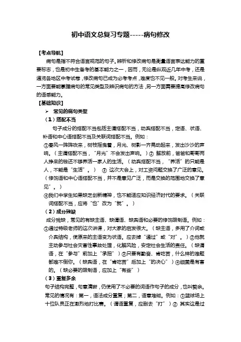 初中语文总复习专题-----病句修改