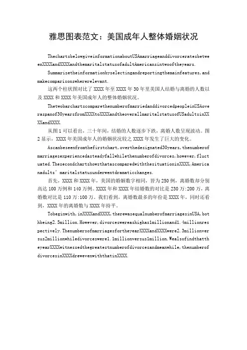雅思图表范文：美国成年人整体婚姻状况