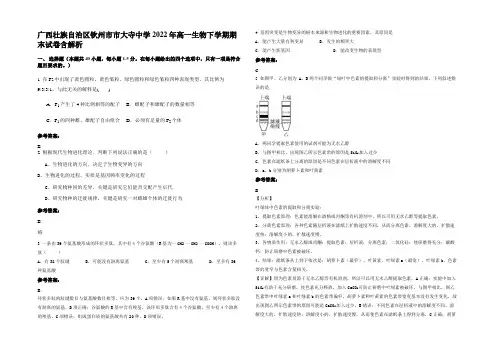 广西壮族自治区钦州市市大寺中学2022年高一生物下学期期末试卷含解析