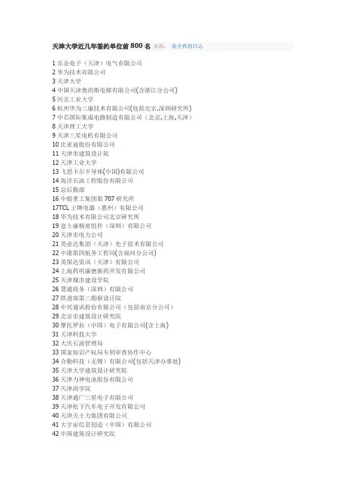 天津大学近几年签约单位前800名