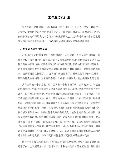 工作总结和计划报告