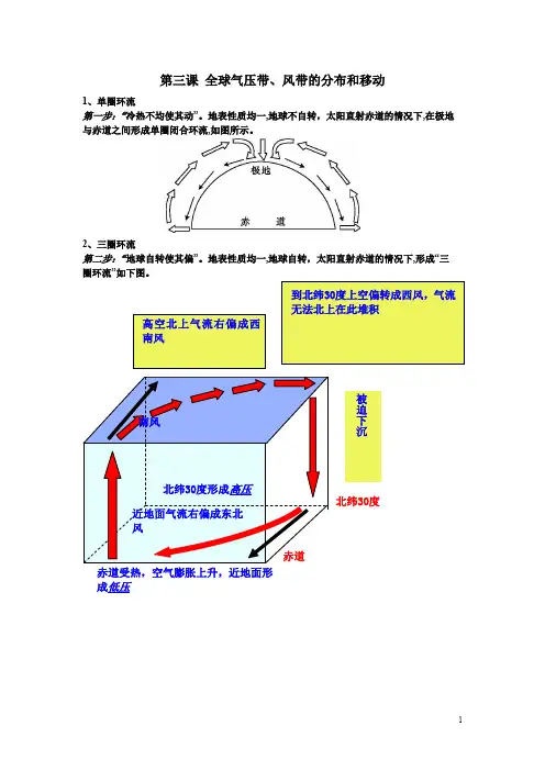全球气压带、风带的分布和移动