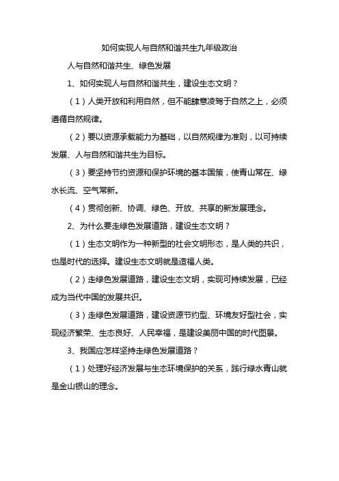 如何实现人与自然和谐共生九年级政治