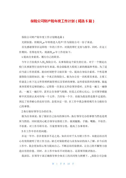 保险公司财产险年度工作计划(精选5篇)