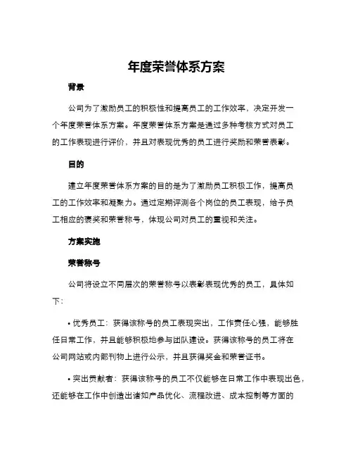 年度荣誉体系方案