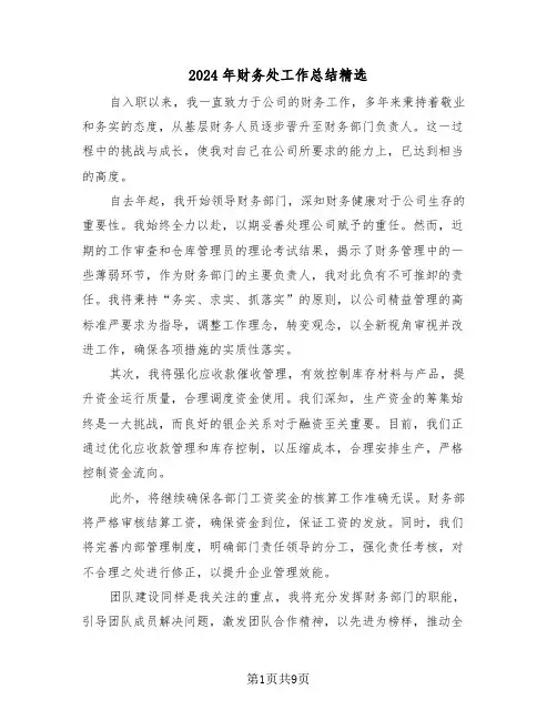 2024年财务处工作总结精选（四篇）