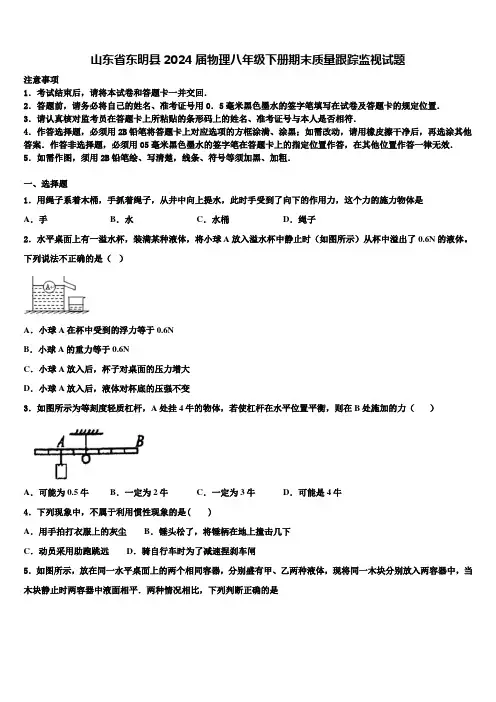 山东省东明县2024届物理八年级下册期末质量跟踪监视试题含解析