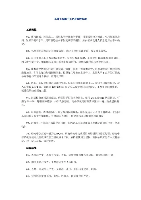 吊顶工程施工工艺及验收标准
