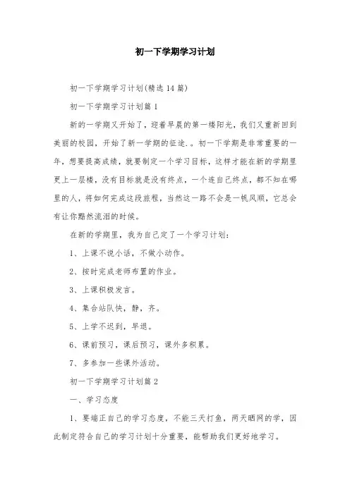 初一下学期学习计划