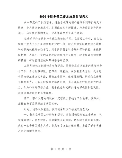 2024年财务部工作总结及计划例文(5篇)