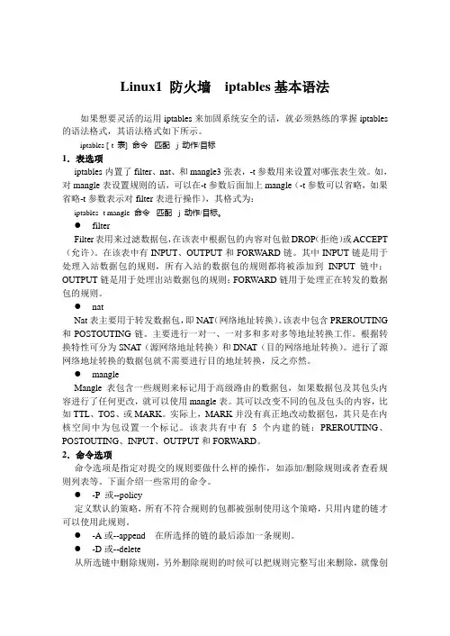 Linux1 防火墙  iptables基本语法