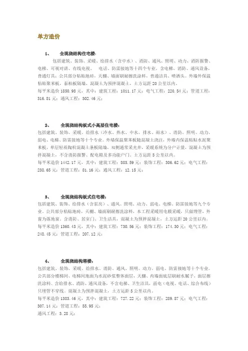 建筑工程单方造价