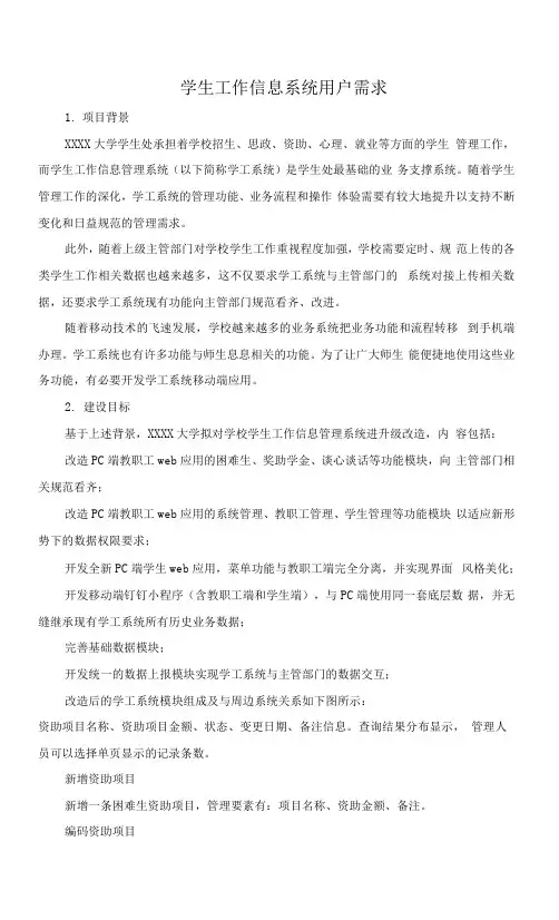 学生工作信息系统用户需求