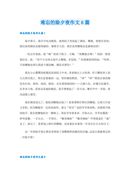 难忘的除夕夜作文6篇
