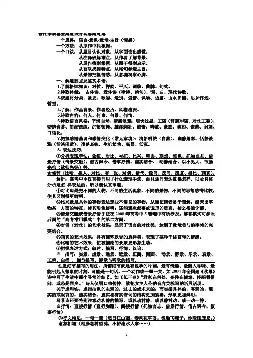古代诗歌鉴赏题型设计及答题思路