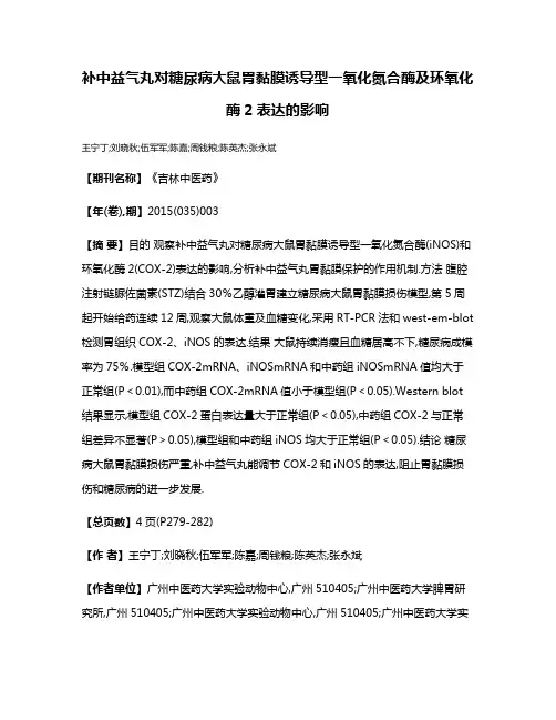 补中益气丸对糖尿病大鼠胃黏膜诱导型一氧化氮合酶及环氧化酶2表达的影响