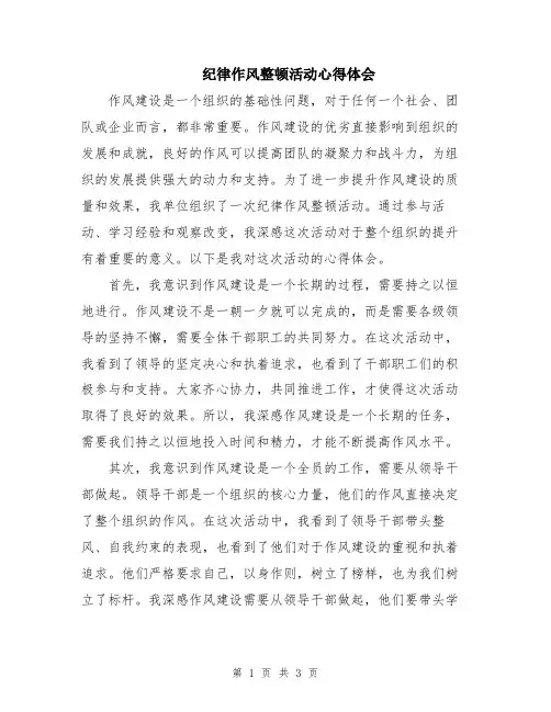 纪律作风整顿活动心得体会