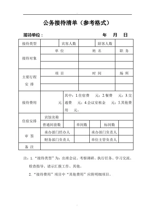 公务接待清单(参考格式)