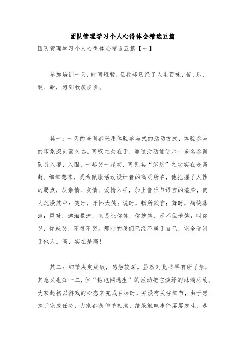 团队管理学习个人心得体会精选五篇