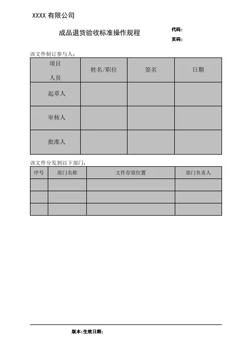 仓储部仓库成品退货验收标准操作规程