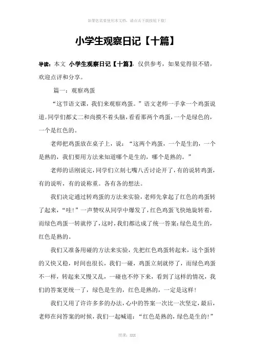 小学生观察日记【十篇】