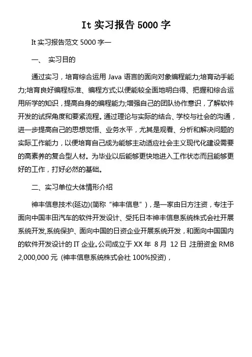It实习报告5000字