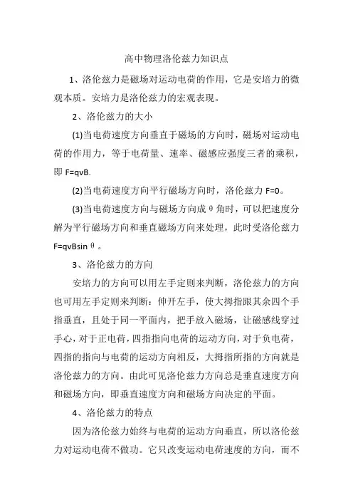 高中物理洛伦兹力知识点
