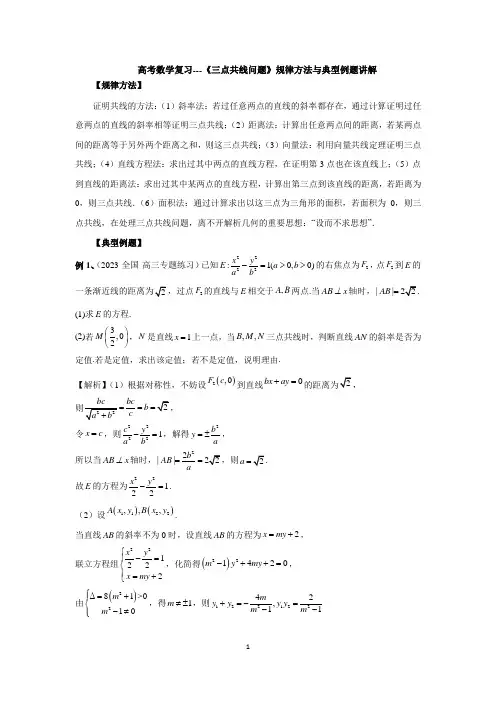 高考数学复习---《三点共线问题》规律方法与典型例题讲解