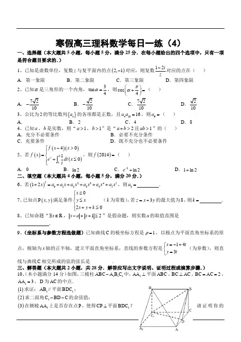 寒假高三理科数学每日一练(4)