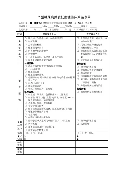 低血糖表单