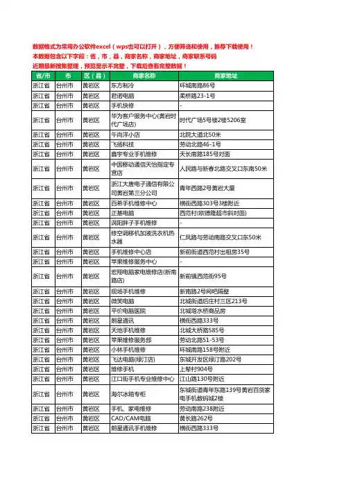 2020新版浙江省台州市黄岩区数码维修工商企业公司商家名录名单联系电话号码地址大全45家