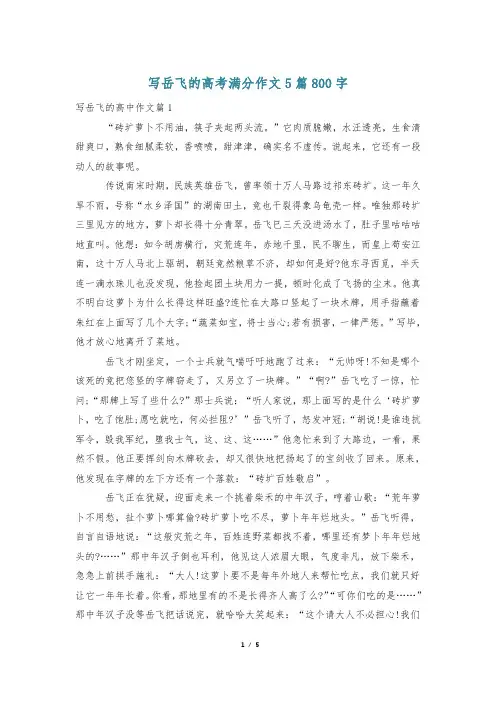 写岳飞的高考满分作文5篇800字
