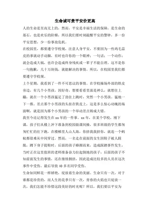 生命诚可贵安全价更高