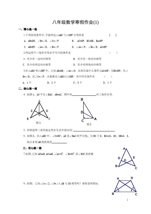 人教版八年级数学上寒假作业(含答案)