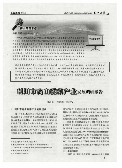 利川市高山蔬菜产业发展调研报告