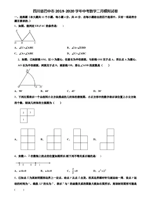 四川省巴中市2019-2020学年中考数学二月模拟试卷含解析
