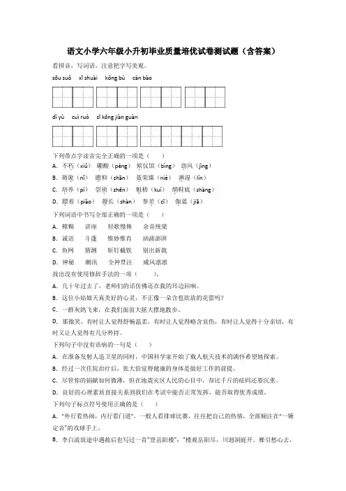 语文小学六年级小升初毕业质量培优试卷测试题(含答案)