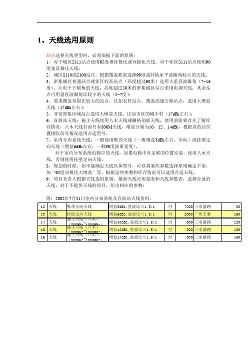 天线选用原则及下倾角计算