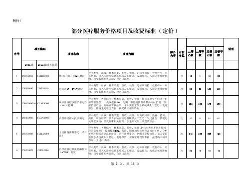 部分医疗服务价格项目及收费标准定价