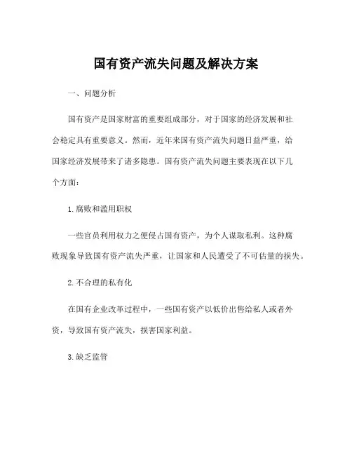 国有资产流失问题及解决方案