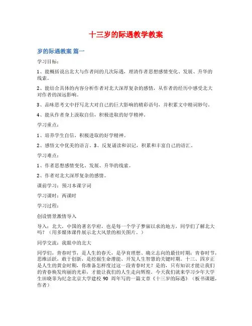 十三岁的际遇教学教案