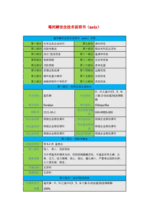 毒死蜱安全技术说明书(msds)