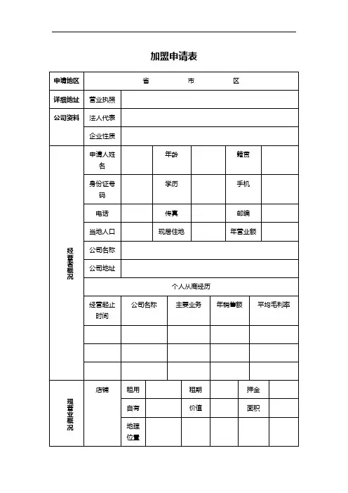 加盟申请表