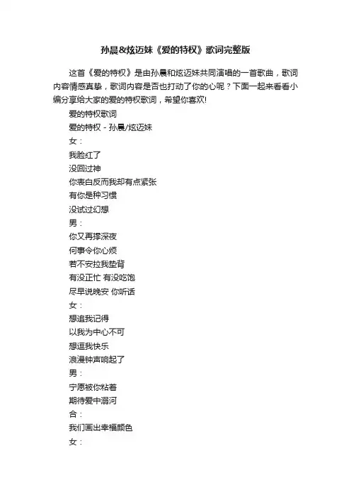 孙晨炫迈妹《爱的特权》歌词完整版