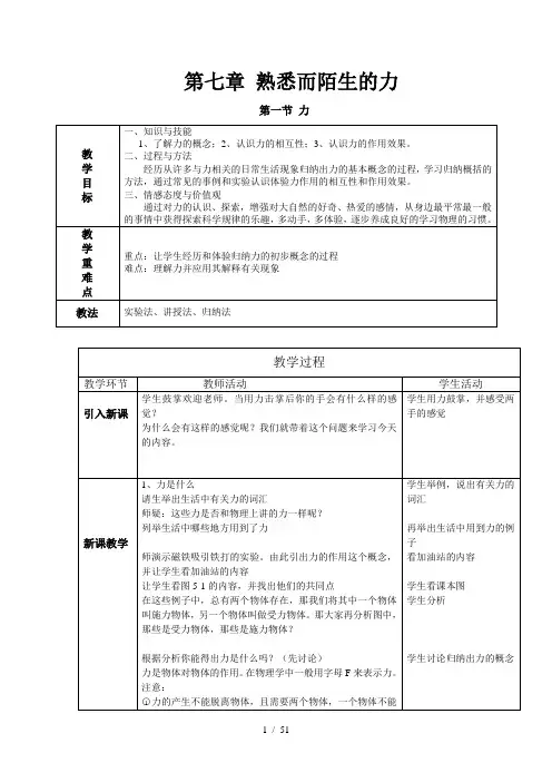 沪科版初中八年级(下)物理教案(全)